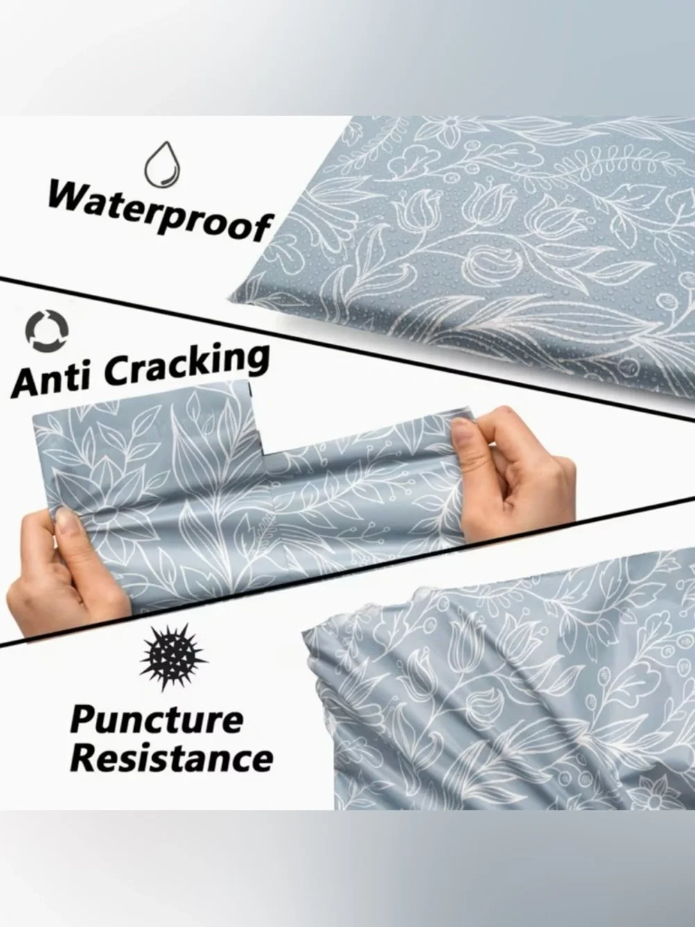 30 10” x 13” Slate Blue Floral Botanical Poly Mailers